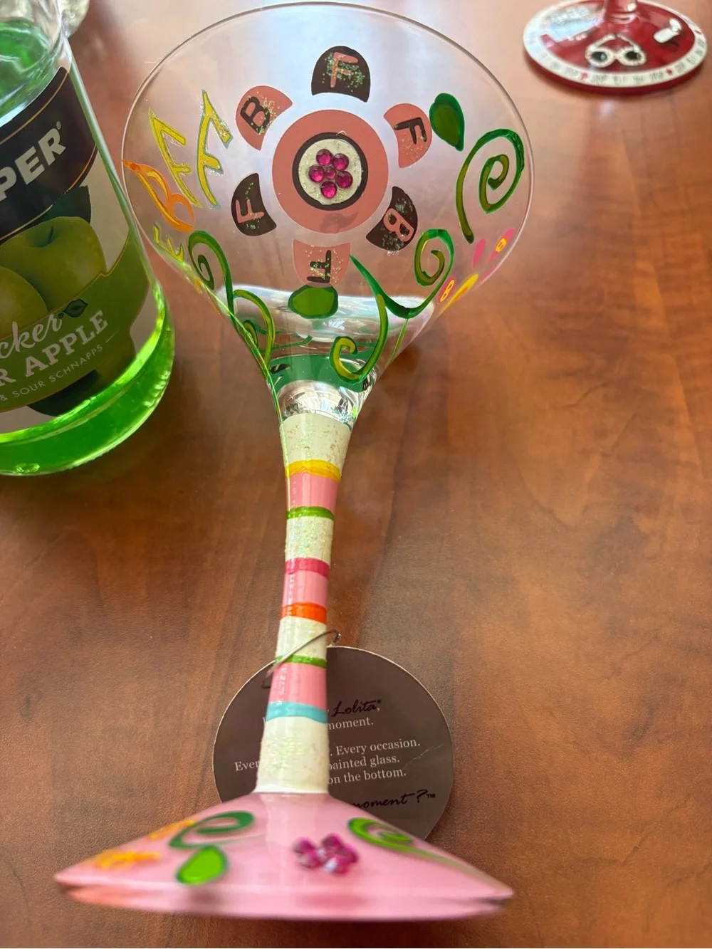 Lolita Best Friends Forever Green and PinkTheme Swirl Martini Glass